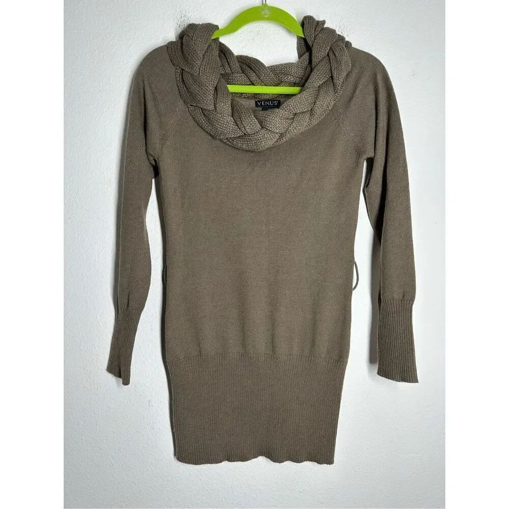 Venus Sweater Womens Brown Pullover Long Sleeve Knit Scoop Neck Size S